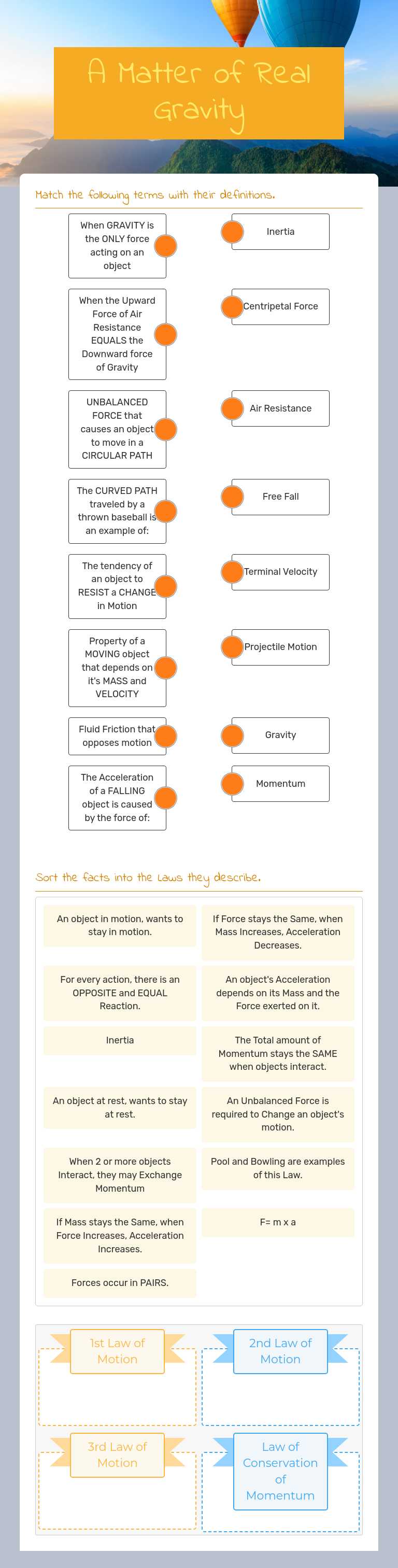 A Matter of Real Gravity Version 2 worksheet preview image