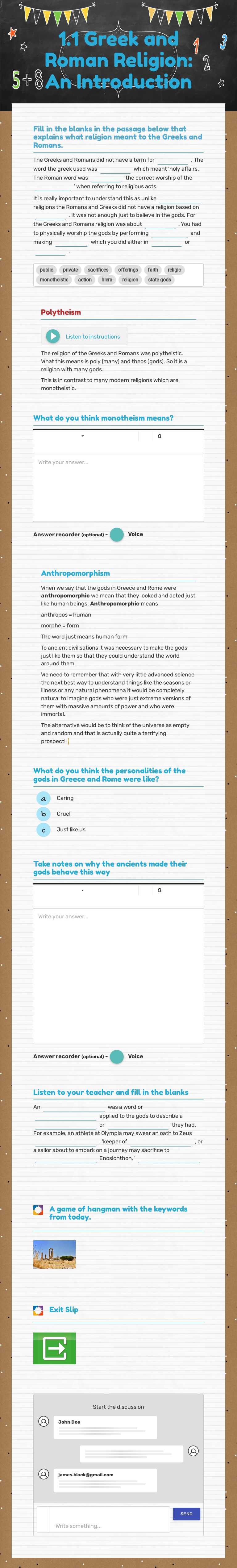 1.1 Greek and Roman Religion: An Introduction worksheet preview image