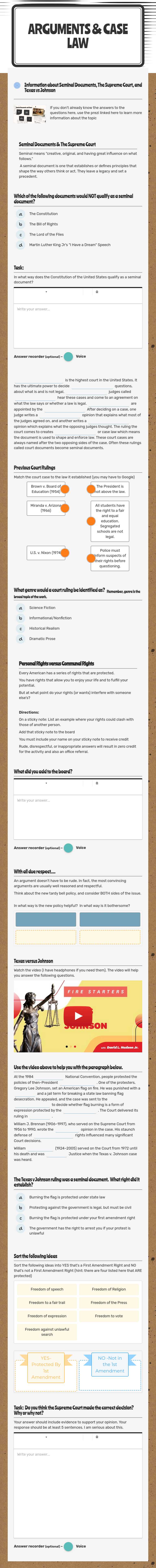 Arguments & 
Case Law worksheet preview image