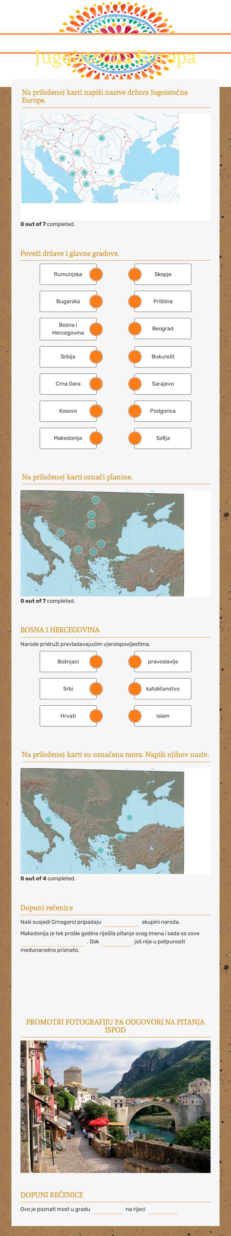 Jugoistočna Europa Grade 7 worksheet preview