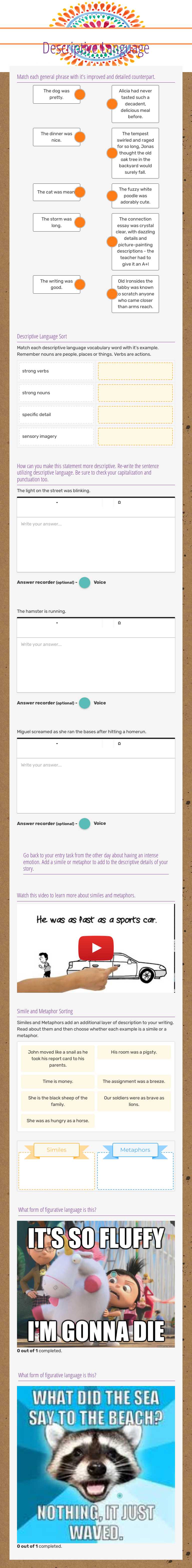 Descriptive Language Grade 5 worksheet preview