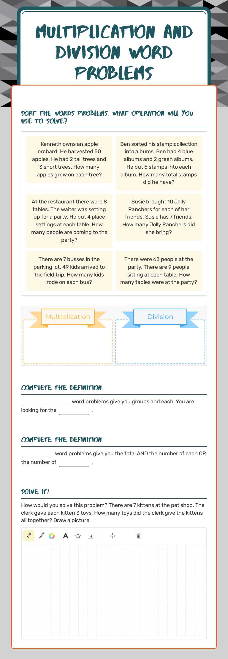 Multiplication and Division Word problems by Abbie Stanley ...