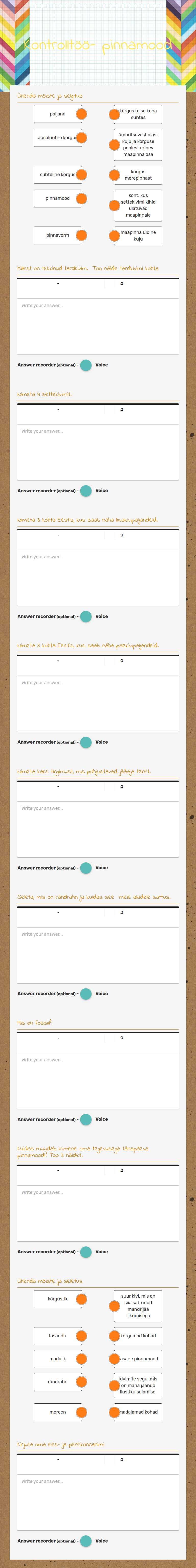 Kontrolltöö- pinnamood worksheet preview image