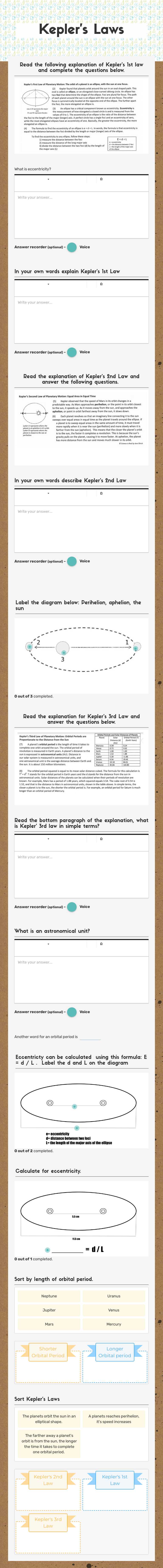Kepler's Laws worksheet preview image