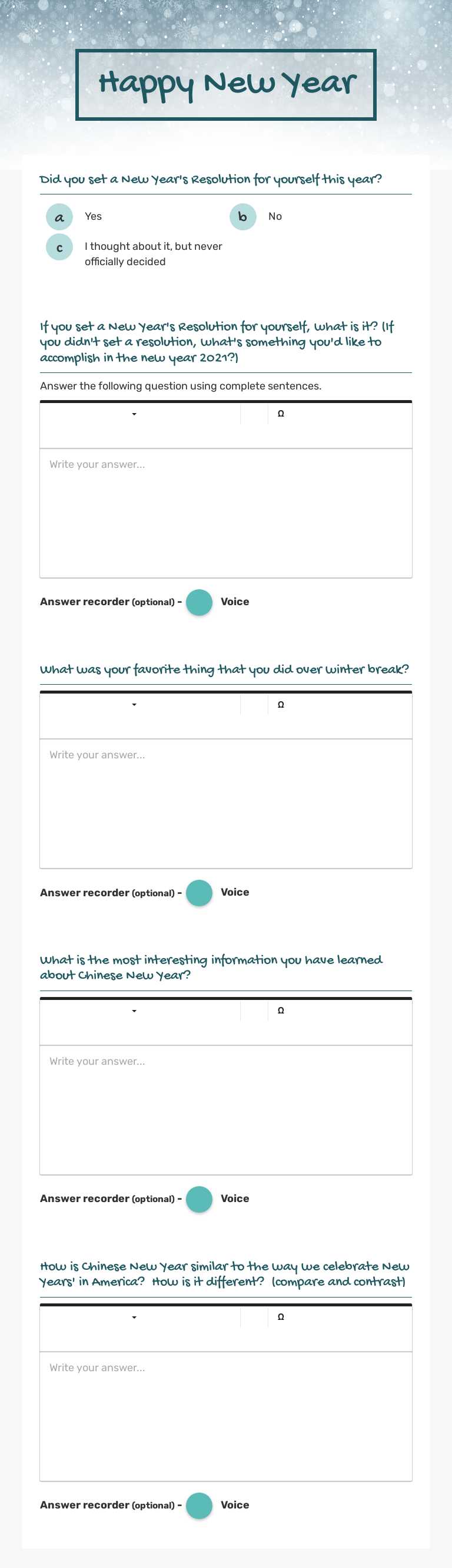 Happy New Year worksheet preview image