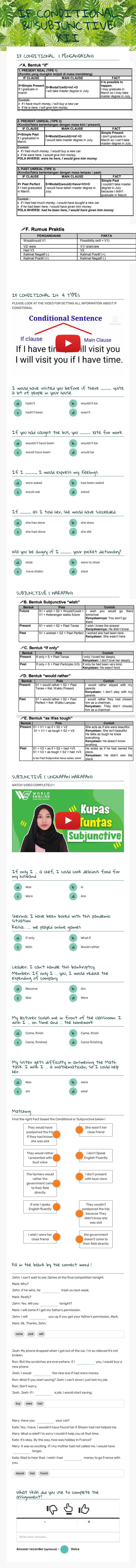 IF CONDITIONAL & SUBJUNCTIVE  XII Grade 12 worksheet preview