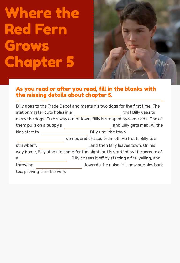Where the Red Fern Grows Chapter 5 worksheet preview image