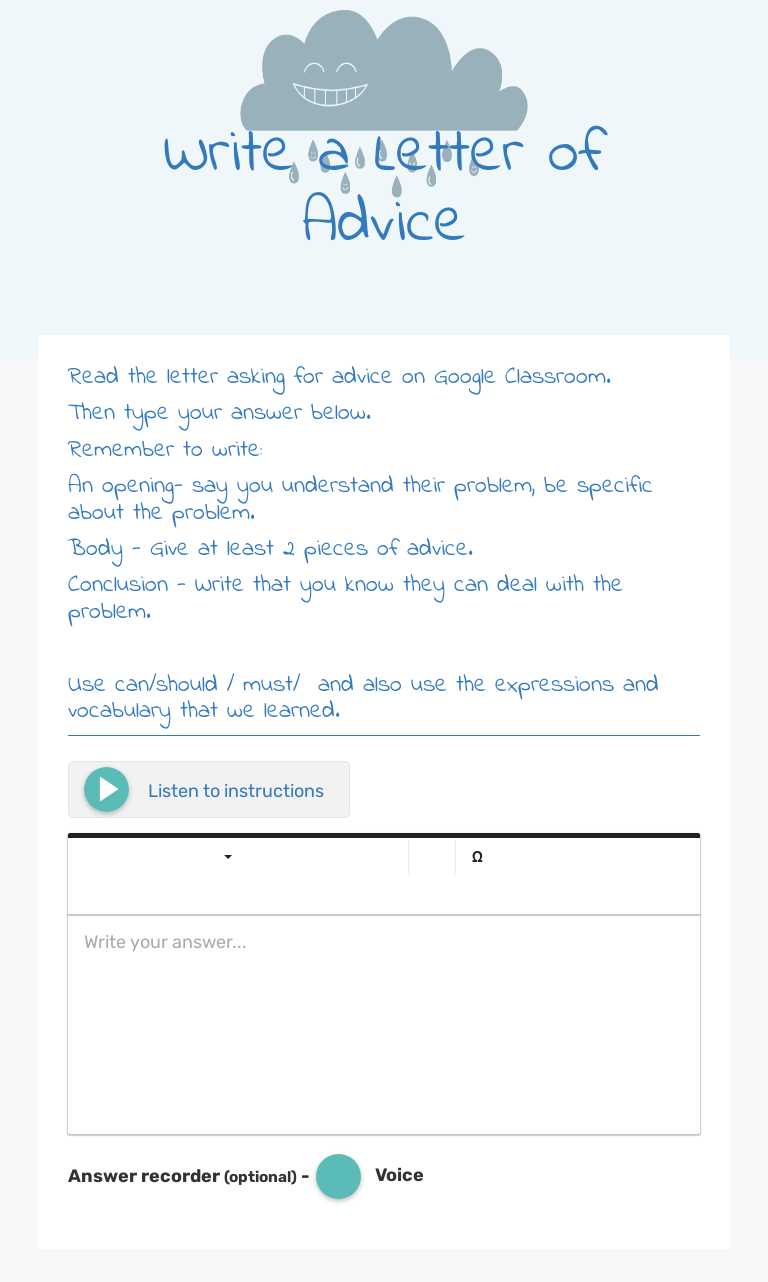 Write a Letter of Advice worksheet preview image
