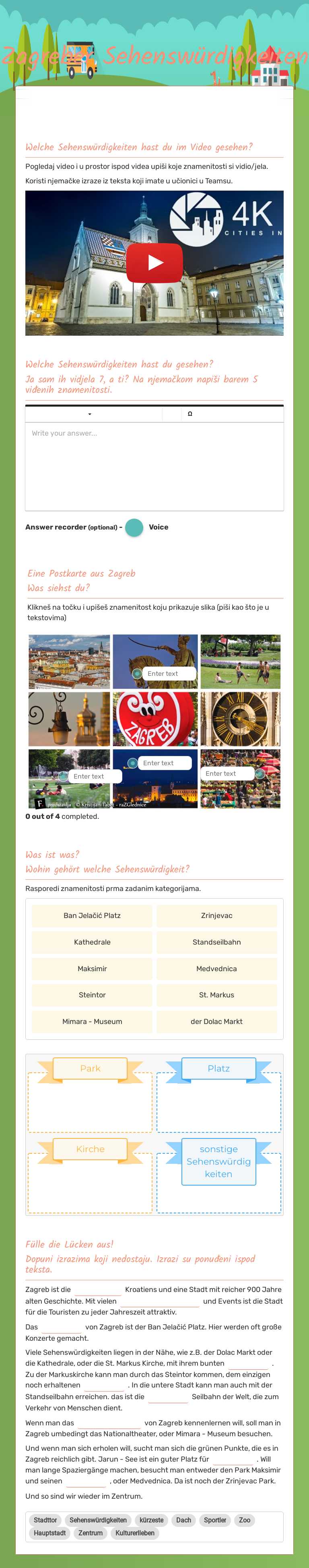 Zagreber Sehenswürdigkeiten Grade 8 worksheet preview