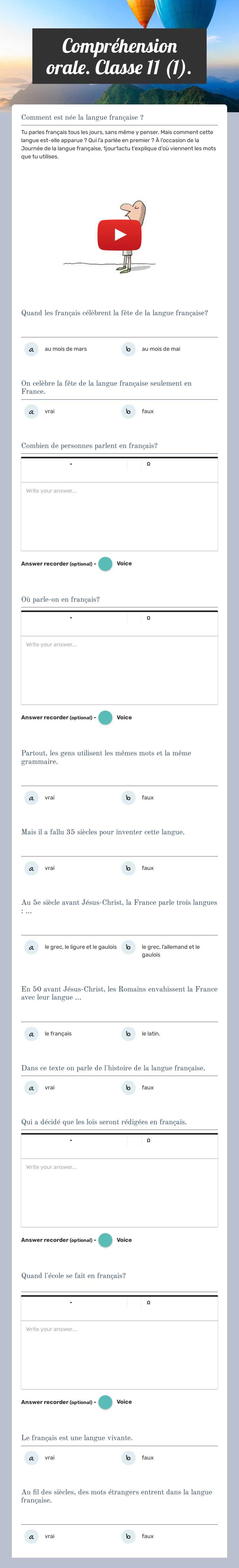 Compréhension    
             orale.                 Classe 11 (1). Grade 11 worksheet preview
