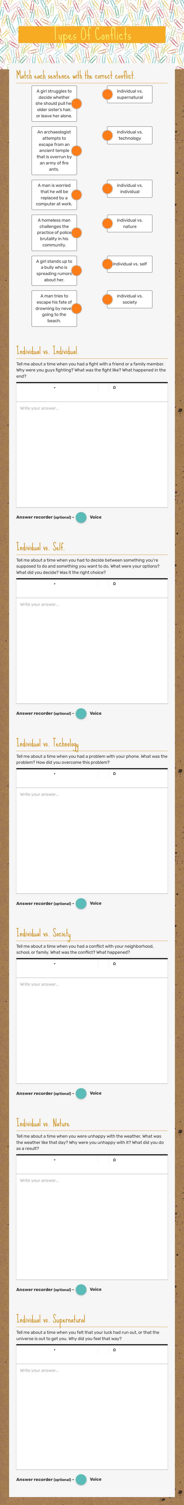 Types Of Conflicts Grade 7 worksheet preview
