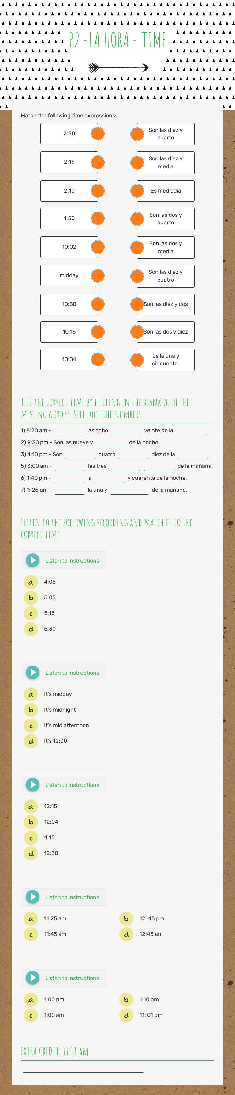 P2 -LA HORA - TIME worksheet preview image