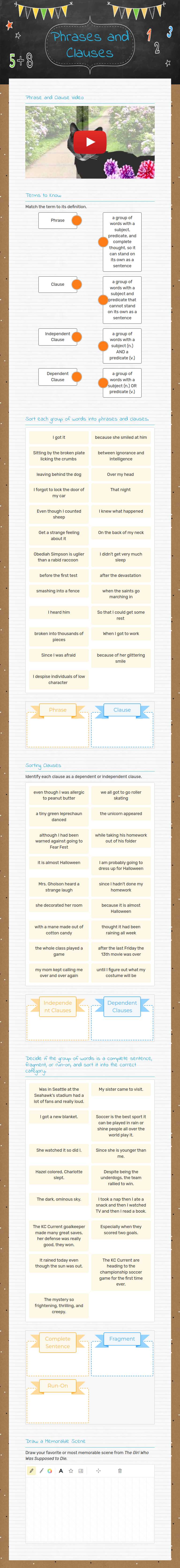 Phrases and Clauses worksheet preview image