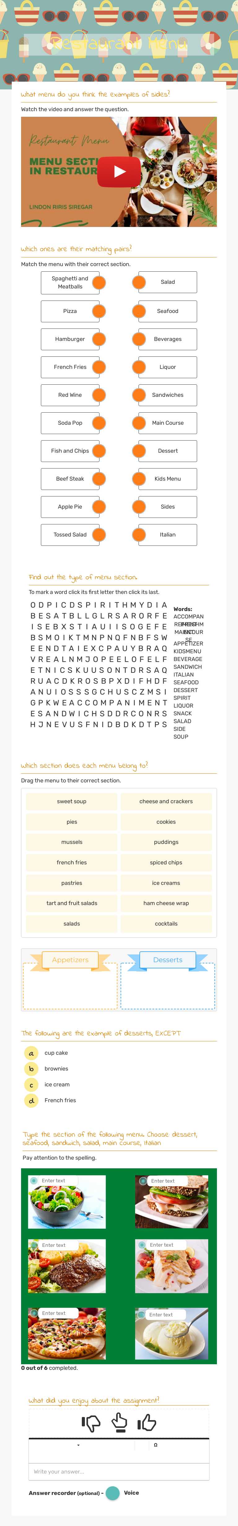 Restaurant Menu worksheet preview image