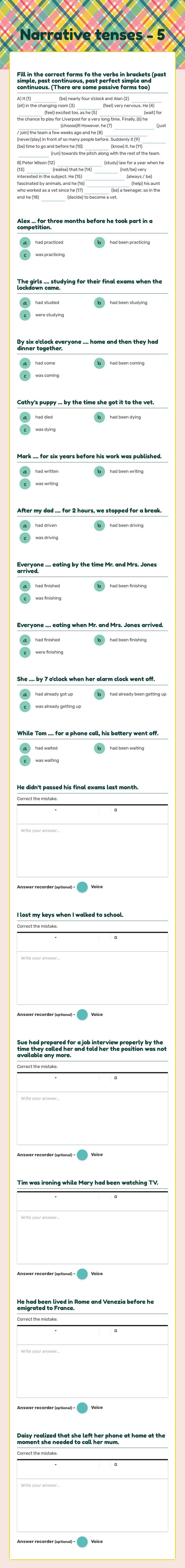 Narrative tenses - 5 worksheet preview image
