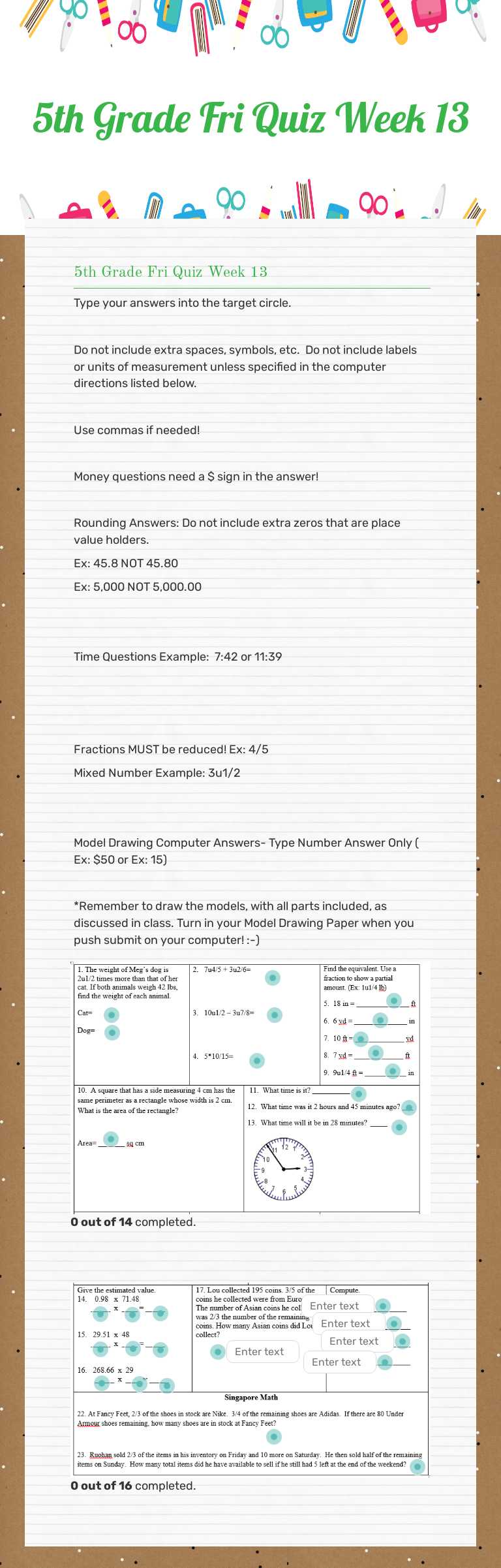 5th Grade Fri Quiz Week 13 Grade 5 worksheet preview