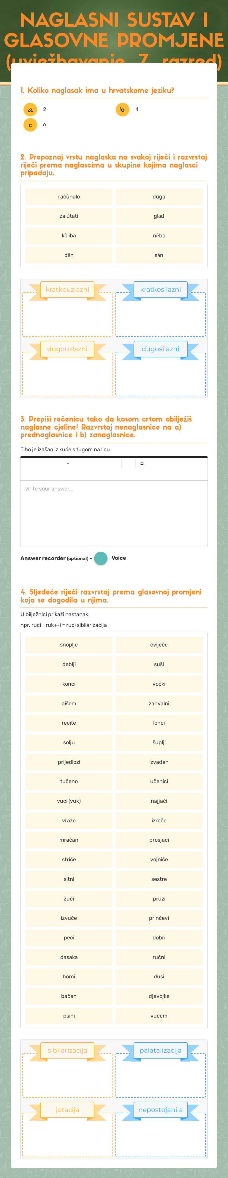 NAGLASNI SUSTAV I GLASOVNE PROMJENE (uvježbavanje, 7. razred) Grade 7 worksheet preview