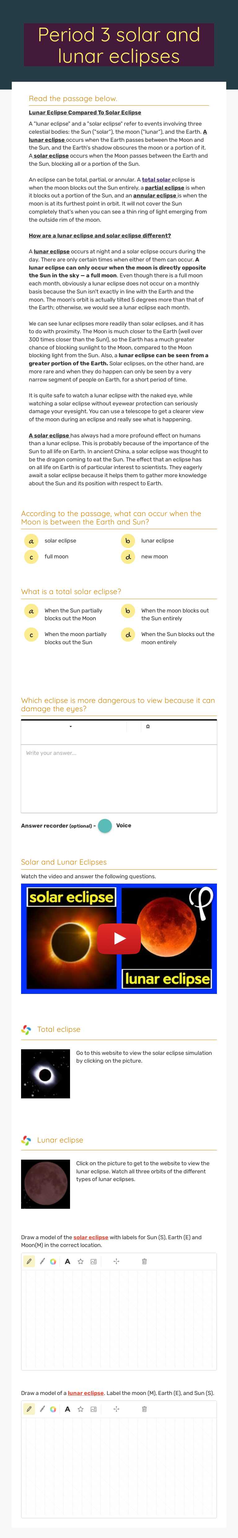 Period 3 solar and lunar eclipses worksheet preview image