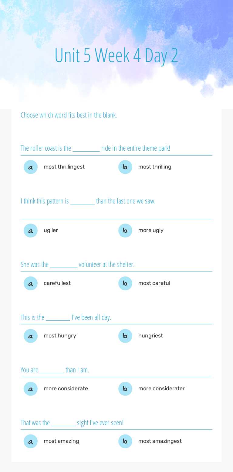 Unit 5 Week 4 Day 2 worksheet preview image