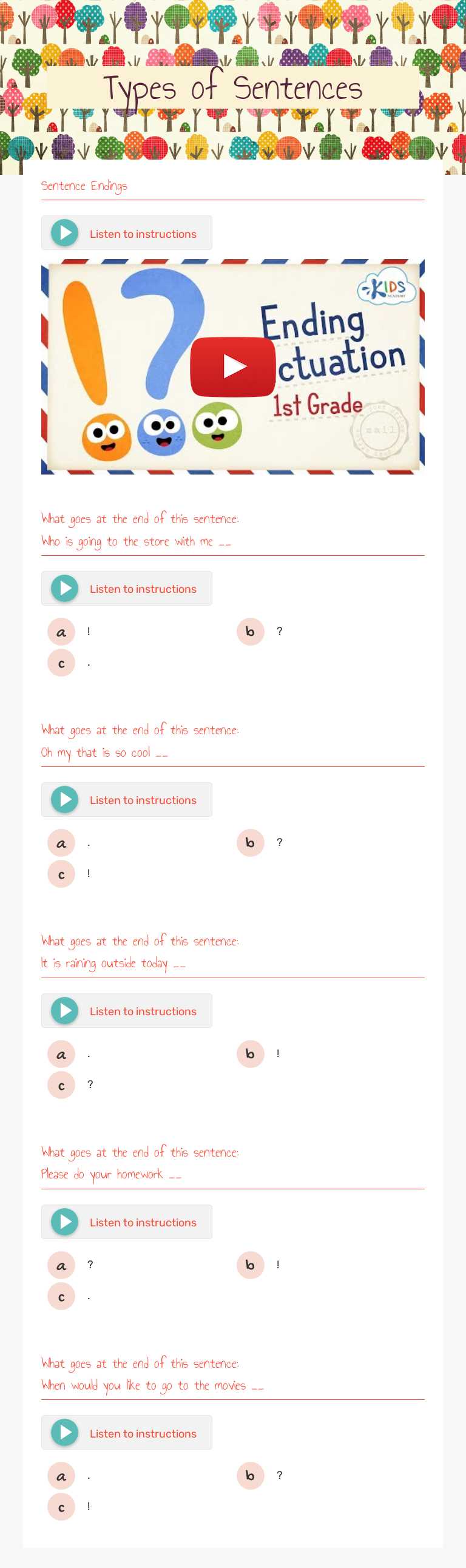 Types of Sentences Grade 1 worksheet preview