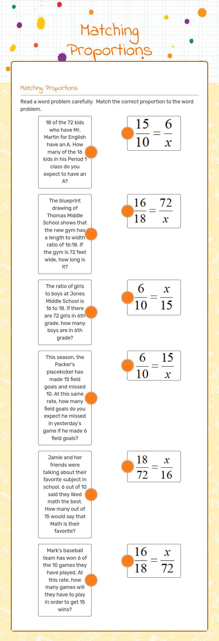 Matching Proportions Grade 7 worksheet preview