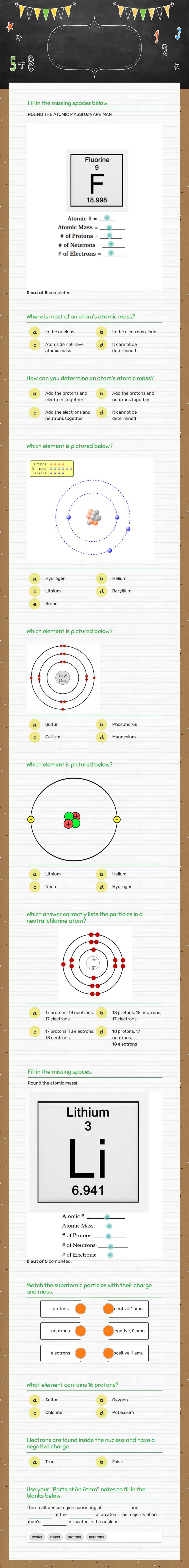 Atoms and Elements worksheet preview image
