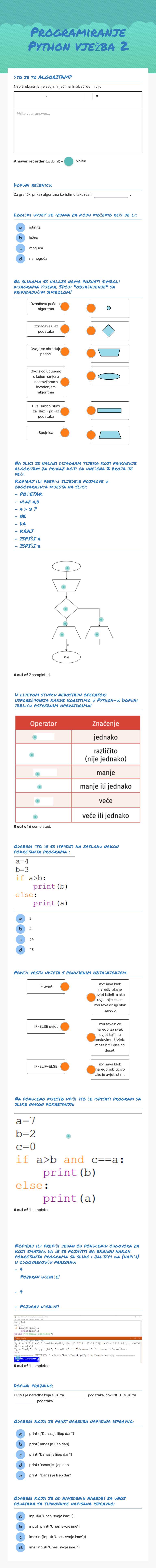 Programiranje Python
vježba 2 Grade 7 worksheet preview