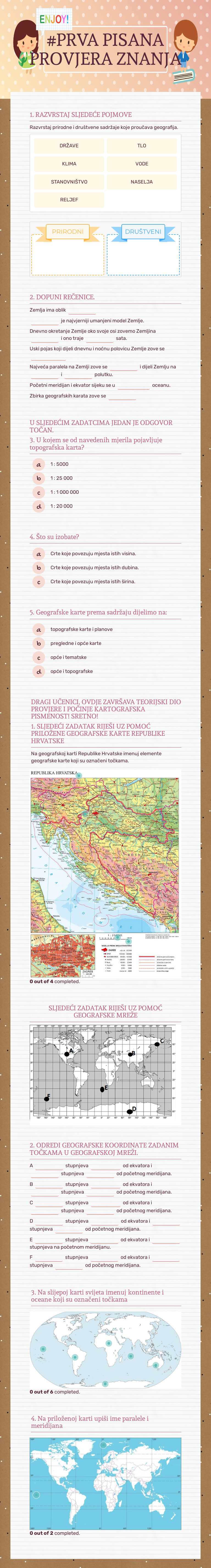 #PRVA PISANA PROVJERA ZNANJA worksheet preview image