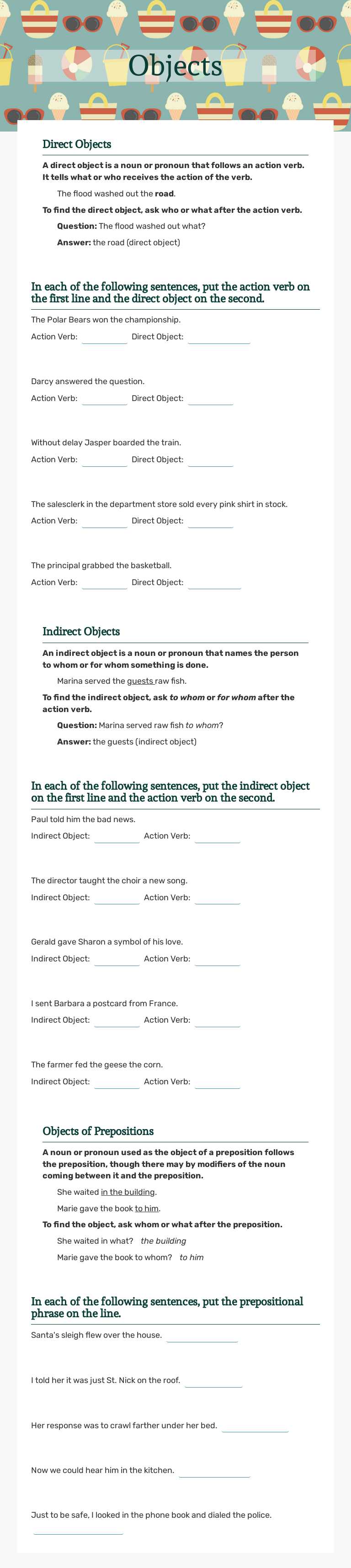 Objects worksheet preview image
