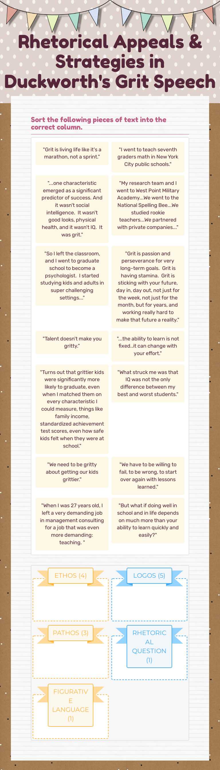 Rhetorical Appeals & Strategies in Duckworth's Grit Speech Grade 9 worksheet preview
