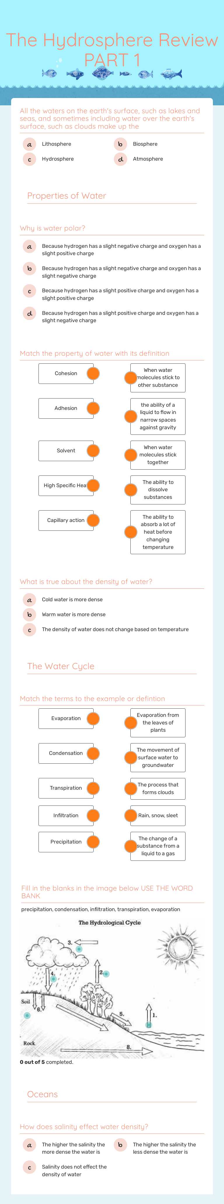 The Hydrosphere Review PART 1 Grade 9 worksheet preview