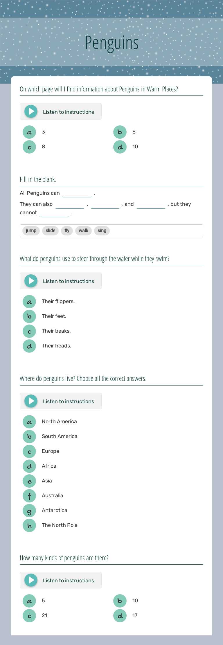 Penguins worksheet preview image