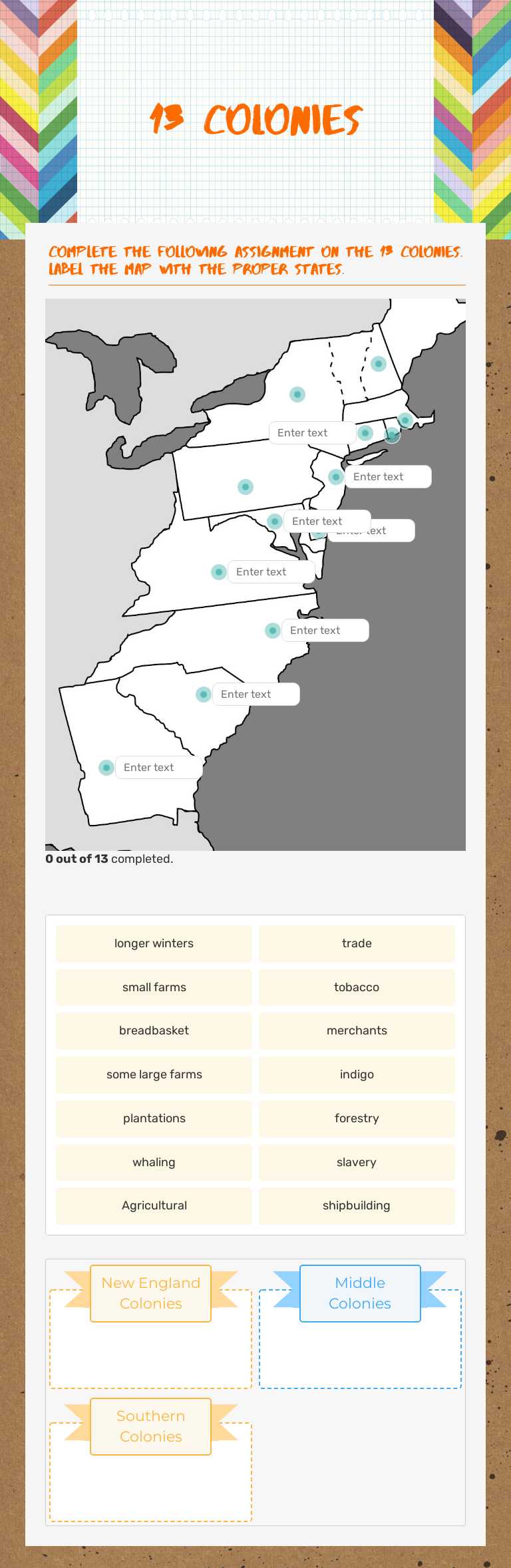 13 Colonies worksheet preview image