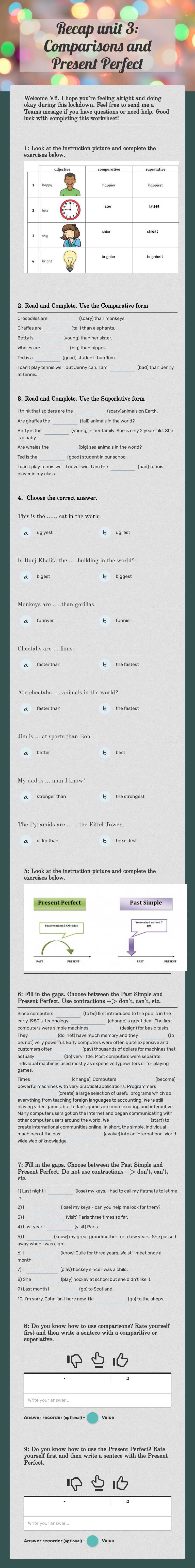 Recap unit 3: Comparisons and Present Perfect Grade 8 worksheet preview