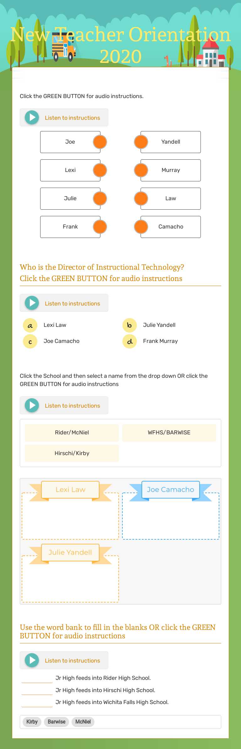 New Teacher Orientation 2020 worksheet preview image