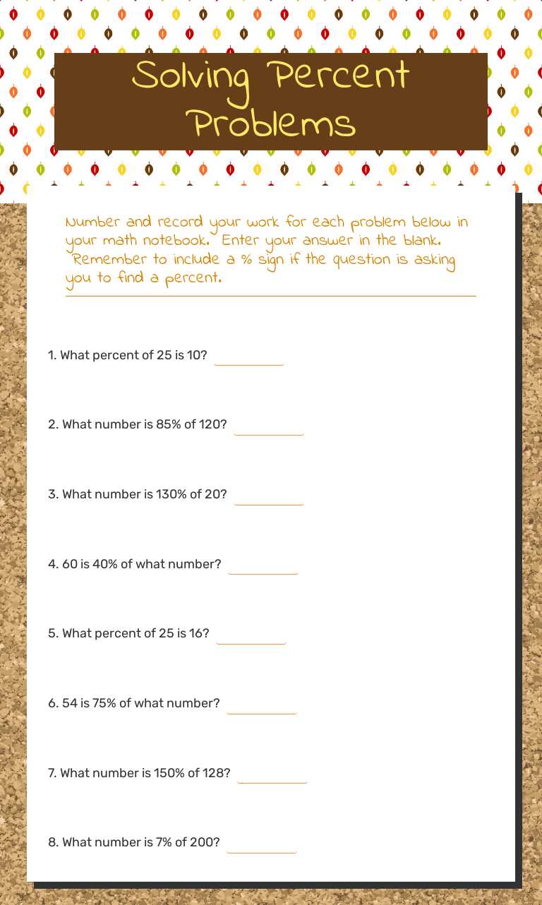 Solving Percent Problems worksheet preview image