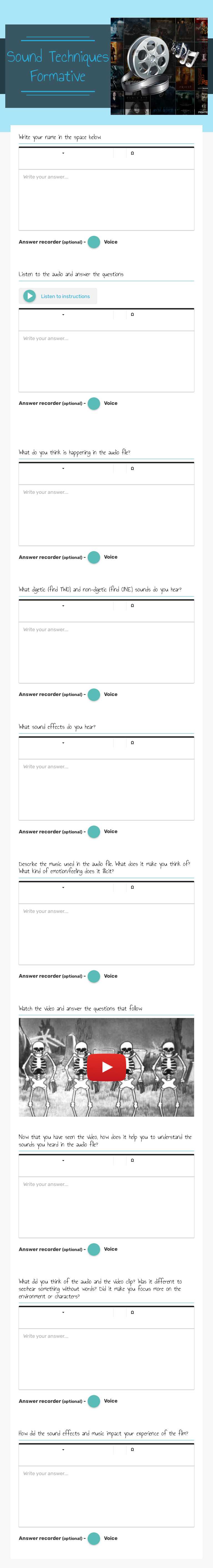 Sound Techniques Formative Grade 11 worksheet preview