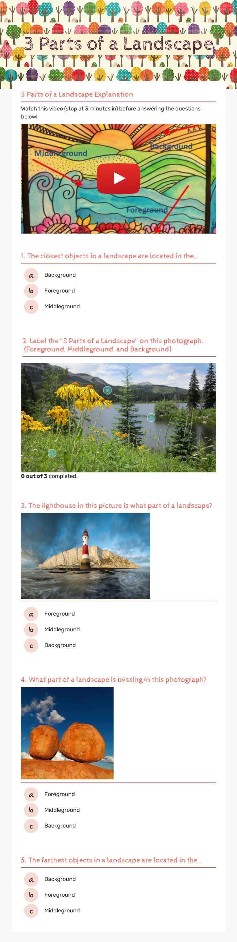 3 Parts of a   Landscape worksheet preview image