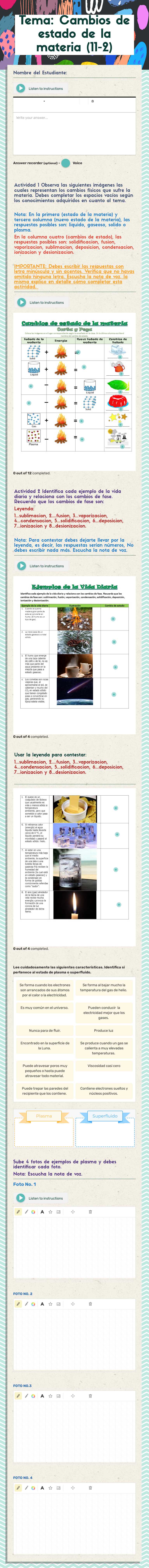 Tema: Cambios de estado de la materia (11-2) worksheet preview image