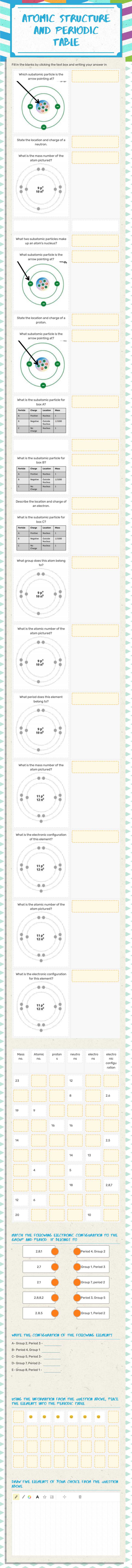 ATOMIC STRUCTURE AND Periodic table worksheet preview image