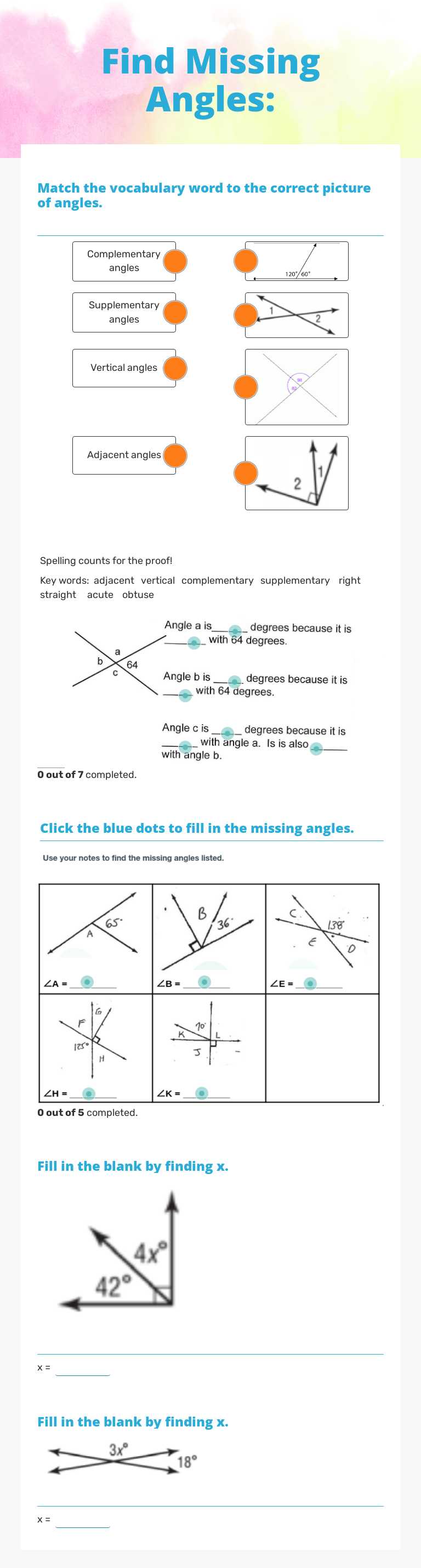 Find Missing Angles: worksheet preview image