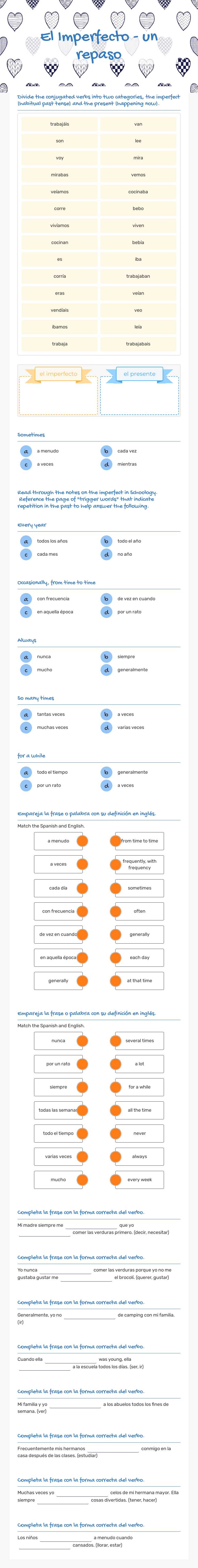 El Imperfecto - un repaso worksheet preview image