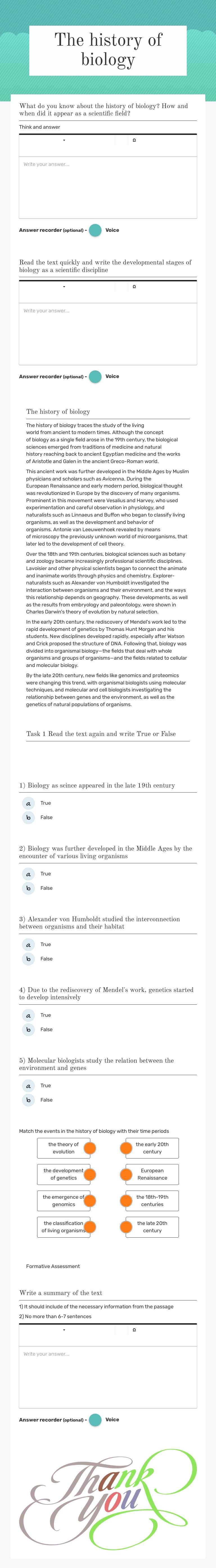 The history of biology Grade 11 worksheet preview
