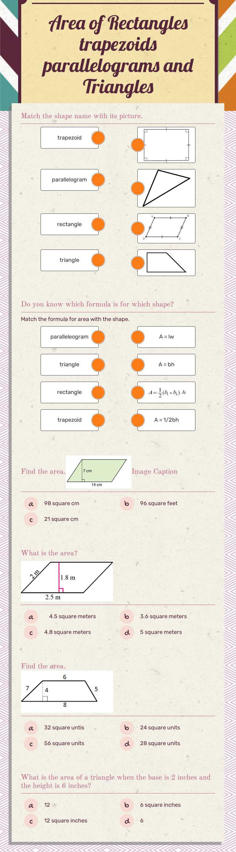 Area of Rectangles trapezoids parallelograms and Triangles by John ...