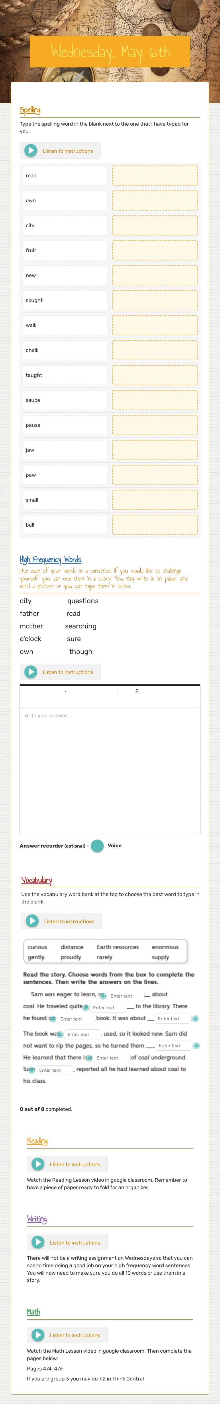 Wednesday, May 6th Grade 2 worksheet preview