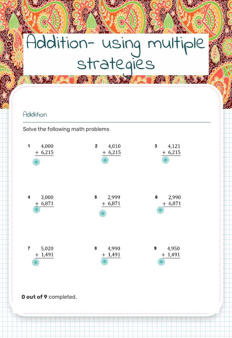 Addition- using multiple strategies worksheet preview image