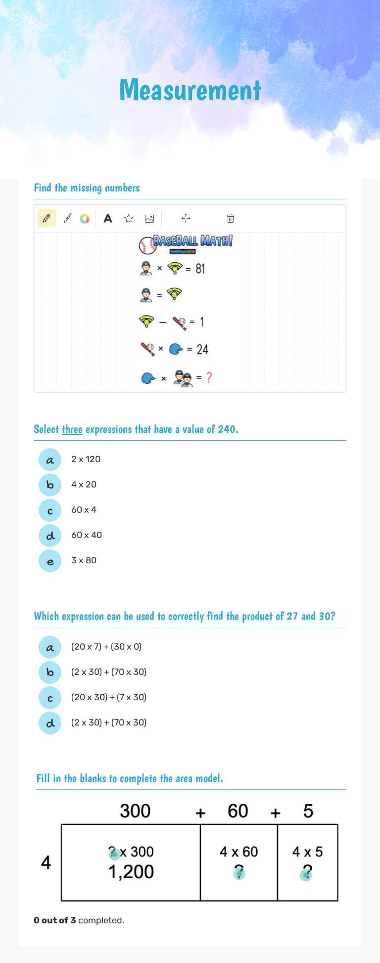 Measurement worksheet preview image