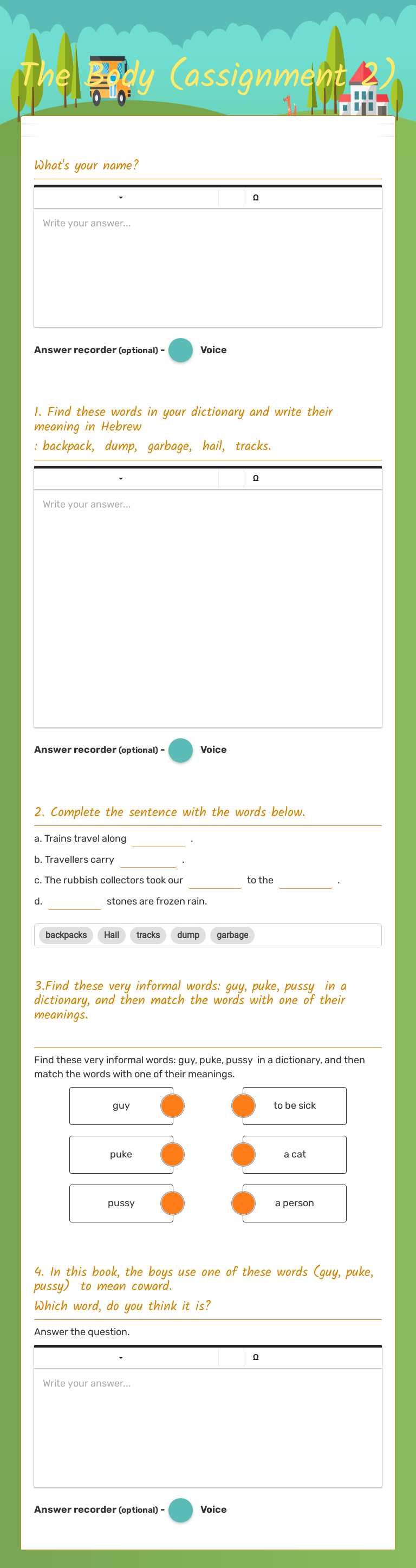 The Body (assignment 2) worksheet preview image