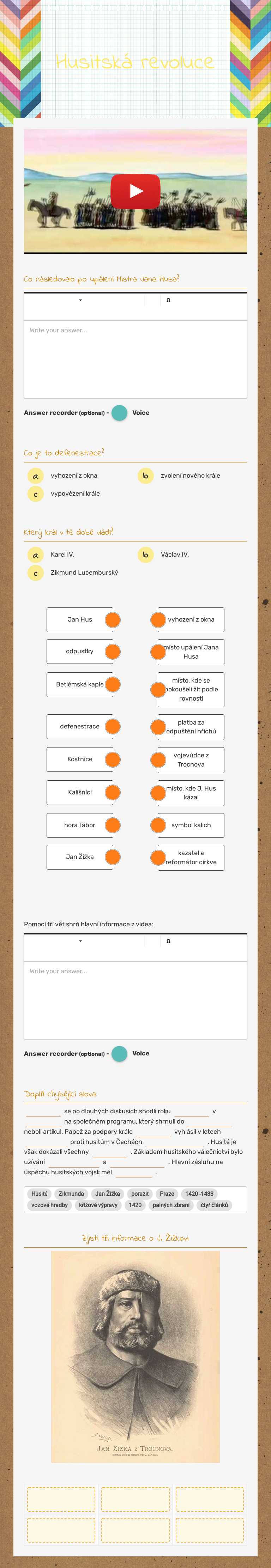 Husitská revoluce worksheet preview image