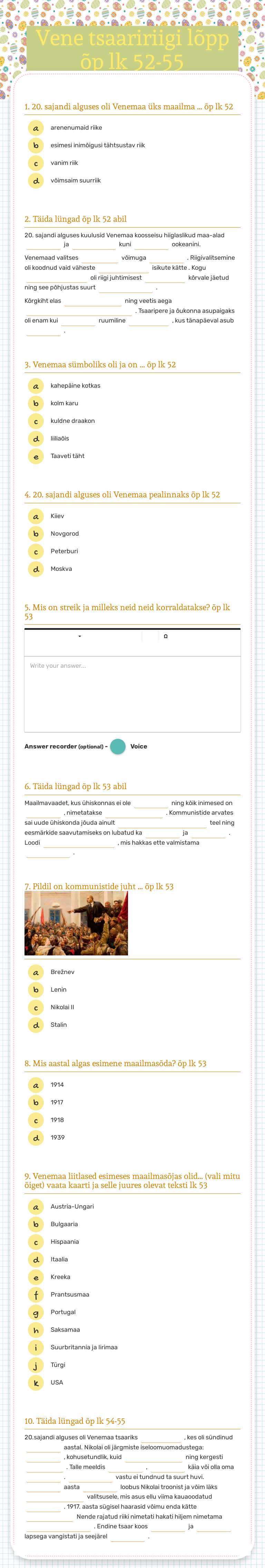 Vene tsaaririigi lõpp         
  õp lk 52-55 worksheet preview image